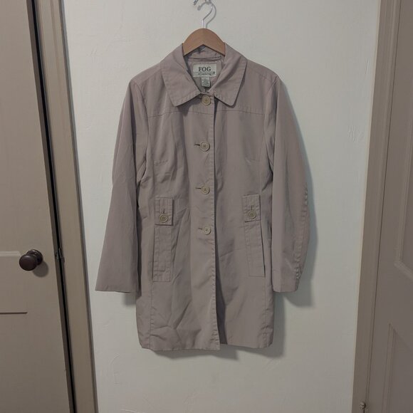 Preppy FOG By London Fog Trench Coat Rain Coat Normcore UK Stone Beige Brown - Picture 2 of 9